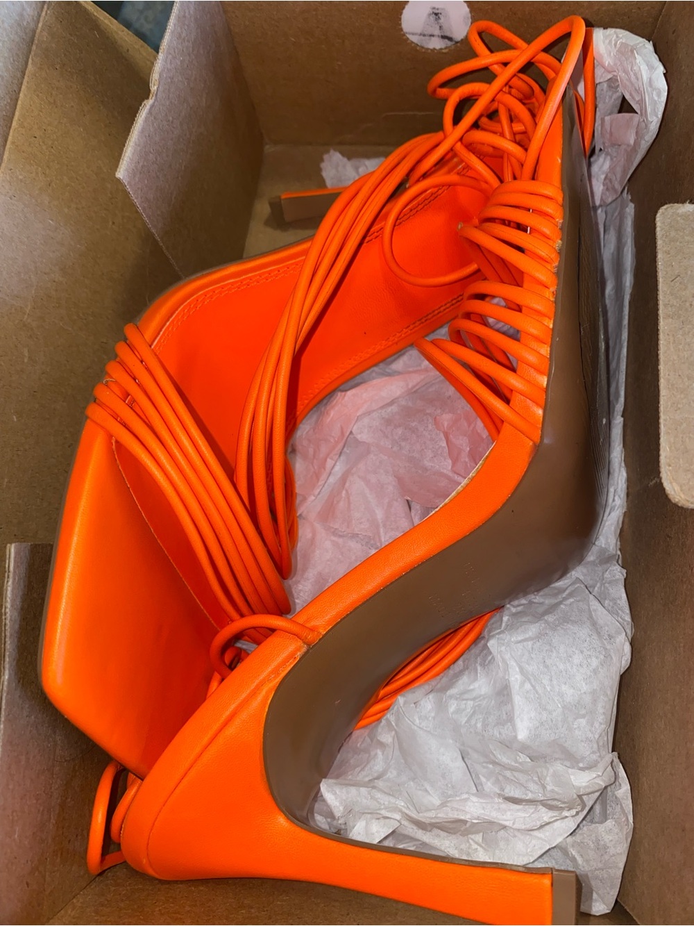 ASOS Nest Strappy Tie Leg Heeled Sandals in Orange - Size  12W - NEW - Picture 2 of 6